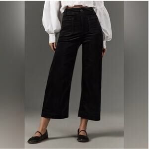 Anthropologie Maeve Colette Black Corduroy Wide Leg Pants 27 Stretchy